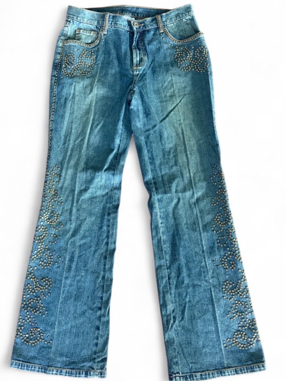McCoy Collections Studded Flare Jeans Y2K Distressed Denim Women Sz 12